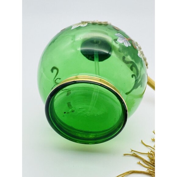 VTG PERFUME ATOMIZER EMERALD GREEN GLASS GOLD ACCENT FLOWERS CZECHOSLOVAKIA - Picture 7 of 7